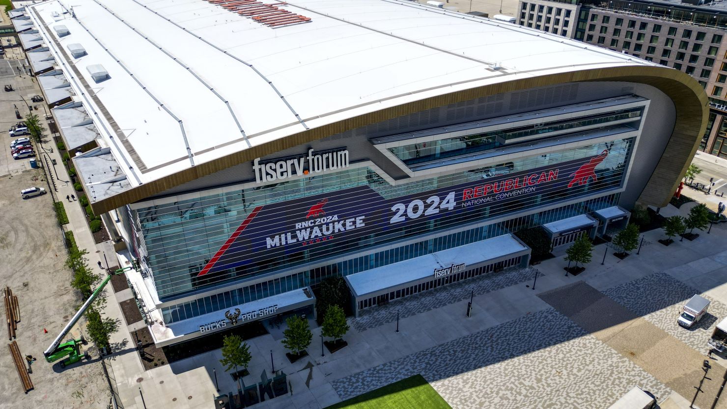 The Fiserv Forum is seen on June 27, 2024, in Milwaukee. The Wisconsin city is scheduled to host the 2024 Republican National Convention.