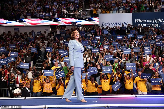 Vice President Kamala Harris arriving at her rally in Atlanta on July 30. New polling shows the race tied in Georgia